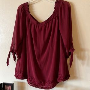 Maurices, burgundy blouse, 3/4”sleeves, loose fit, great condition
